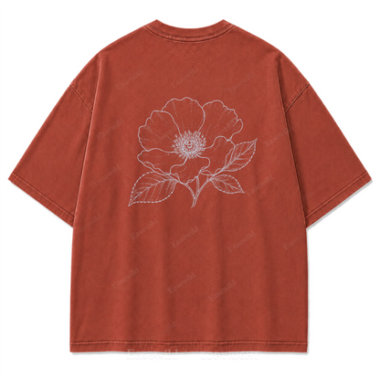 Blue Line Flower Washed Print T-Shirt