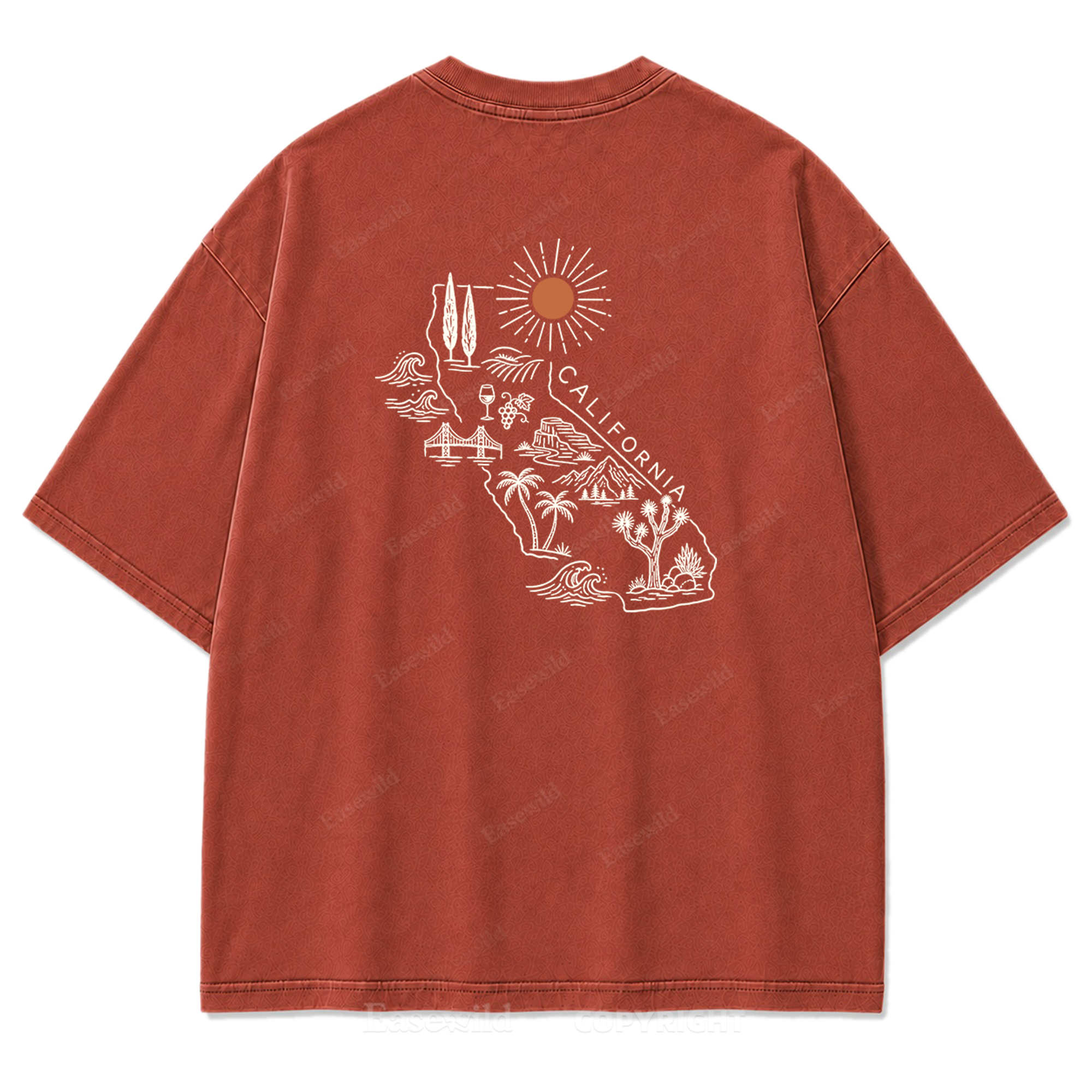 T-Shirt mit Kalifornien-Umriss in verwaschenem Druck