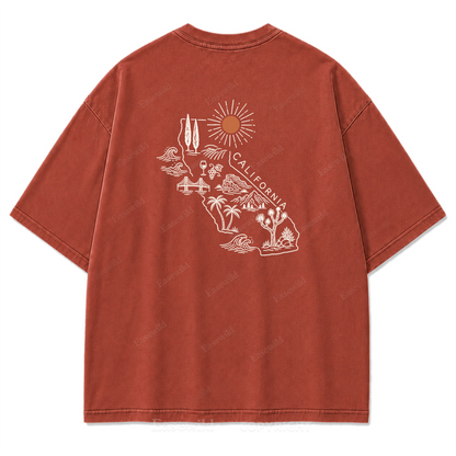 T-Shirt mit Kalifornien-Umriss in verwaschenem Druck
