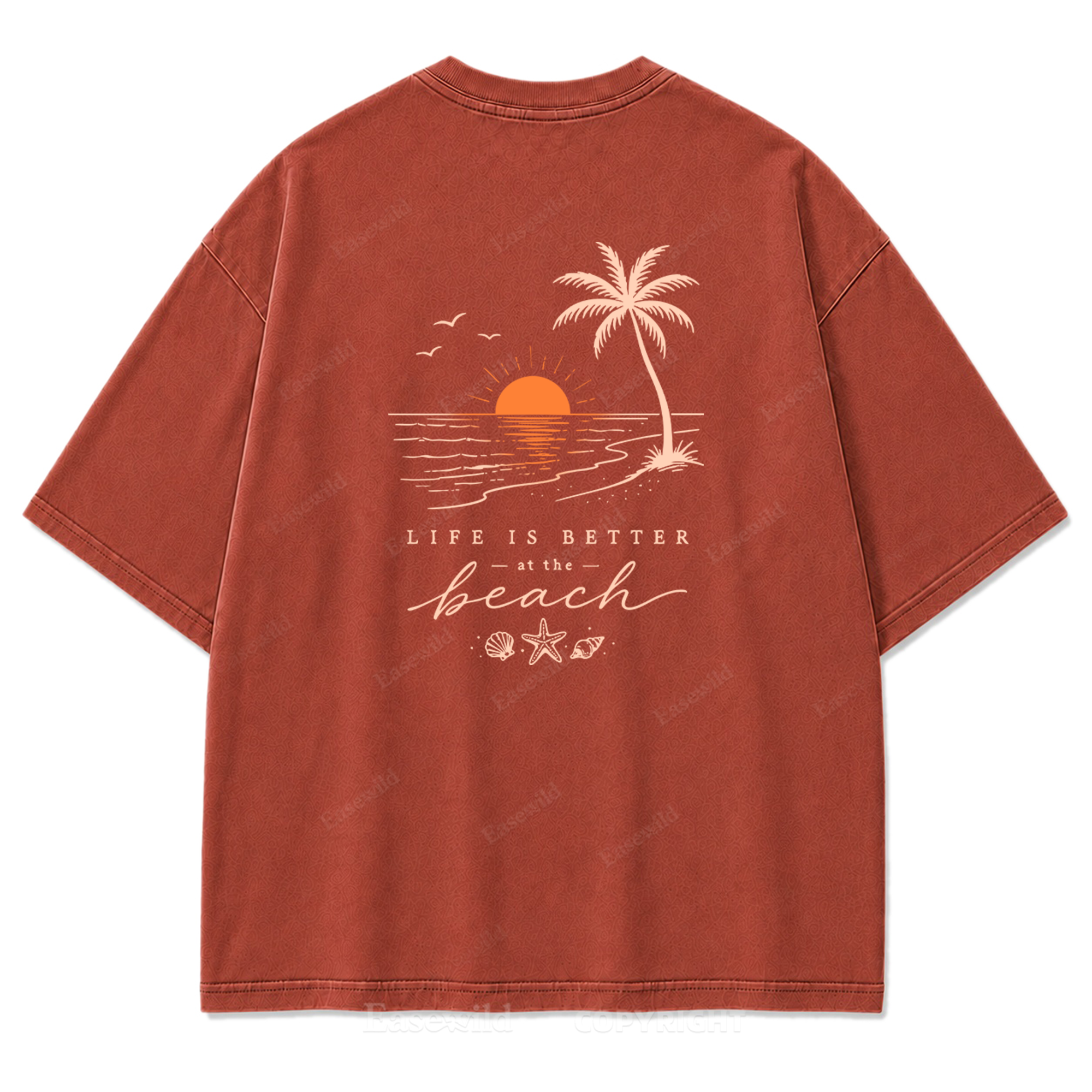 T-Shirt mit gewaschenem Aufdruck „Life Is Better at the Beach“
