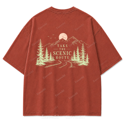 Take The Scenic Route Minimal Washed Print Tee