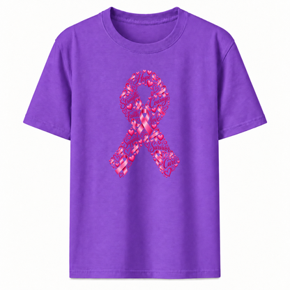 Pink Ribbon Hearts Graphic T-Shirt