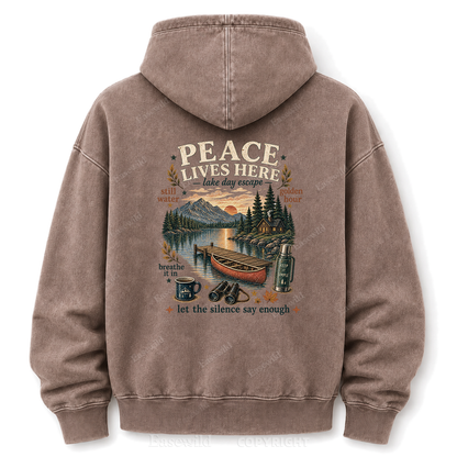 Peace Lives Here Lake Escape Washed Graphic Hoodie