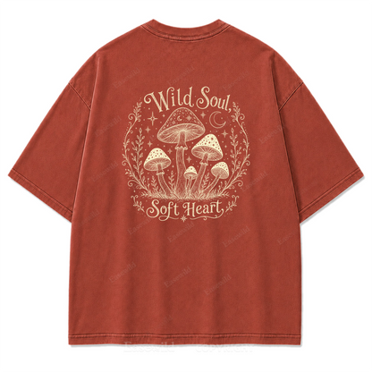 Wild Soul Soft Heart Mushroom Washed Print Tee