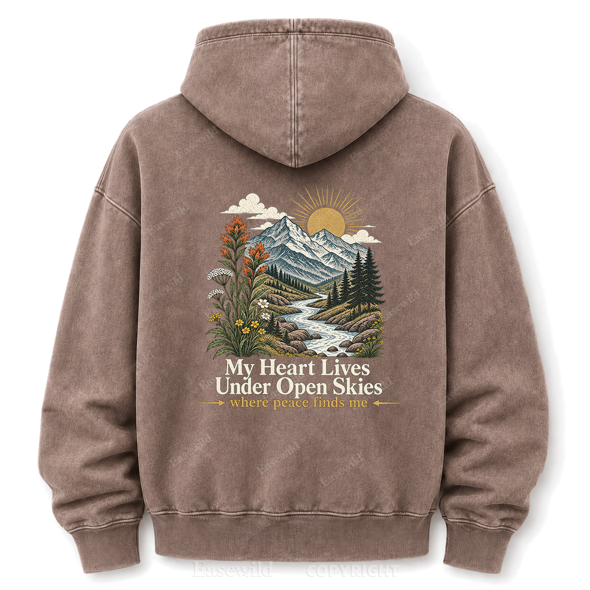 Where Peace Finds Me Vintage Mountain Washed Graphic Hoodie