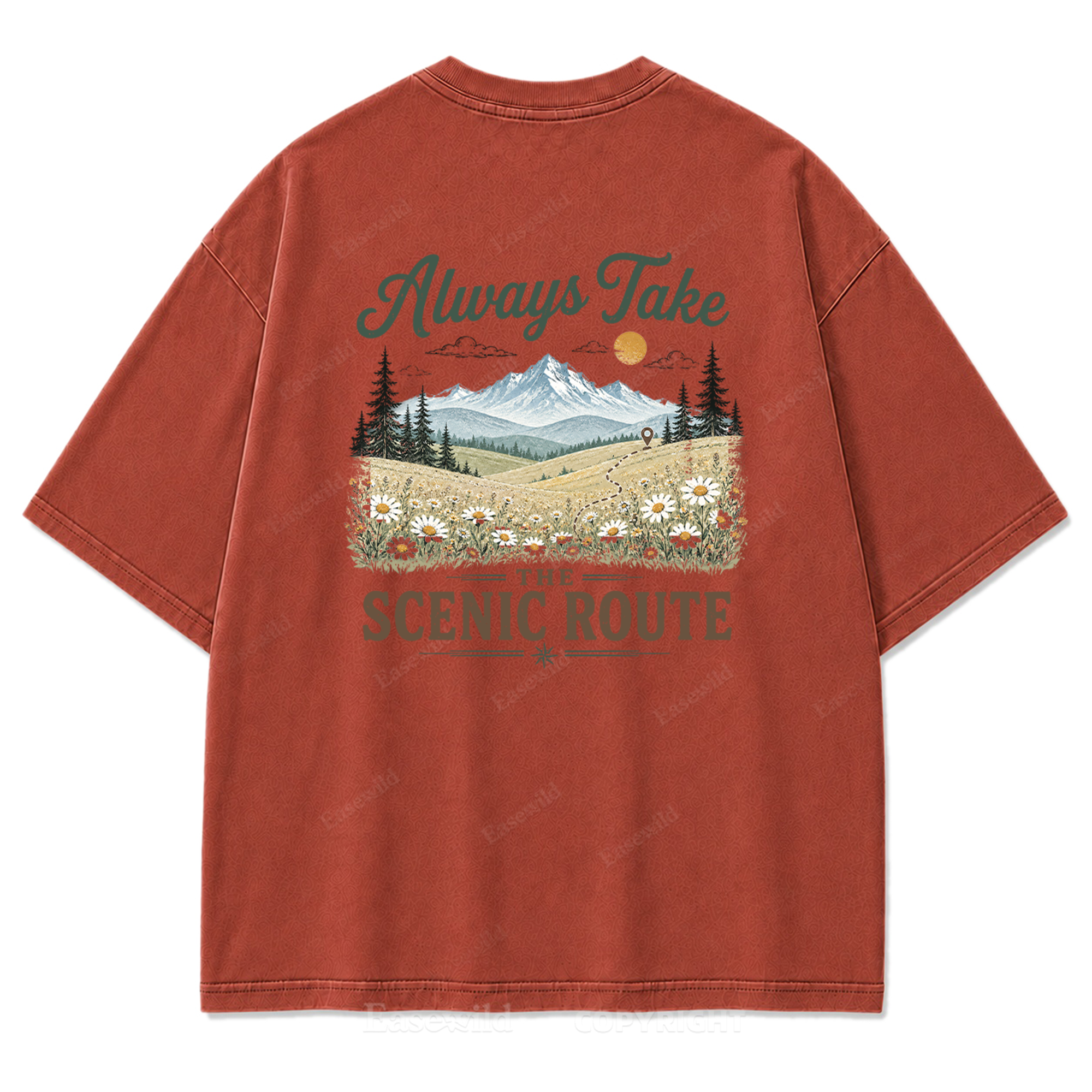 Always Take the Scenic Route Washed Print Tee