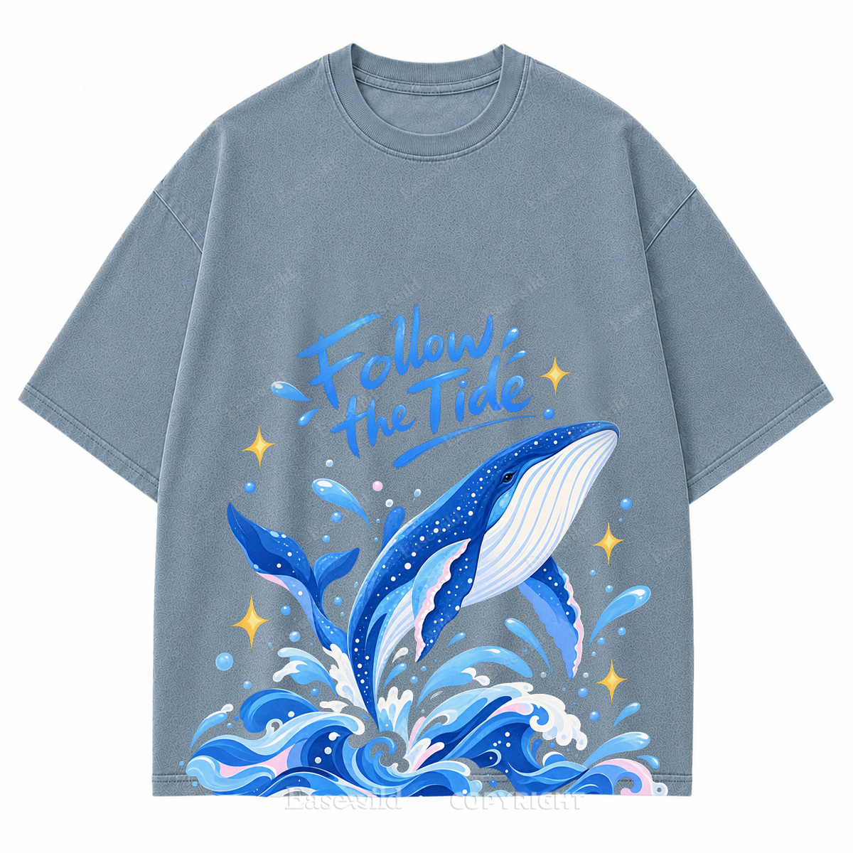 "Follow the Tide" Whale & Ocean Washed Graphic T-Shirt