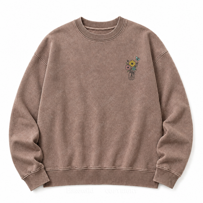 She Is Mom Floral Washed Graphic Sweatshirt