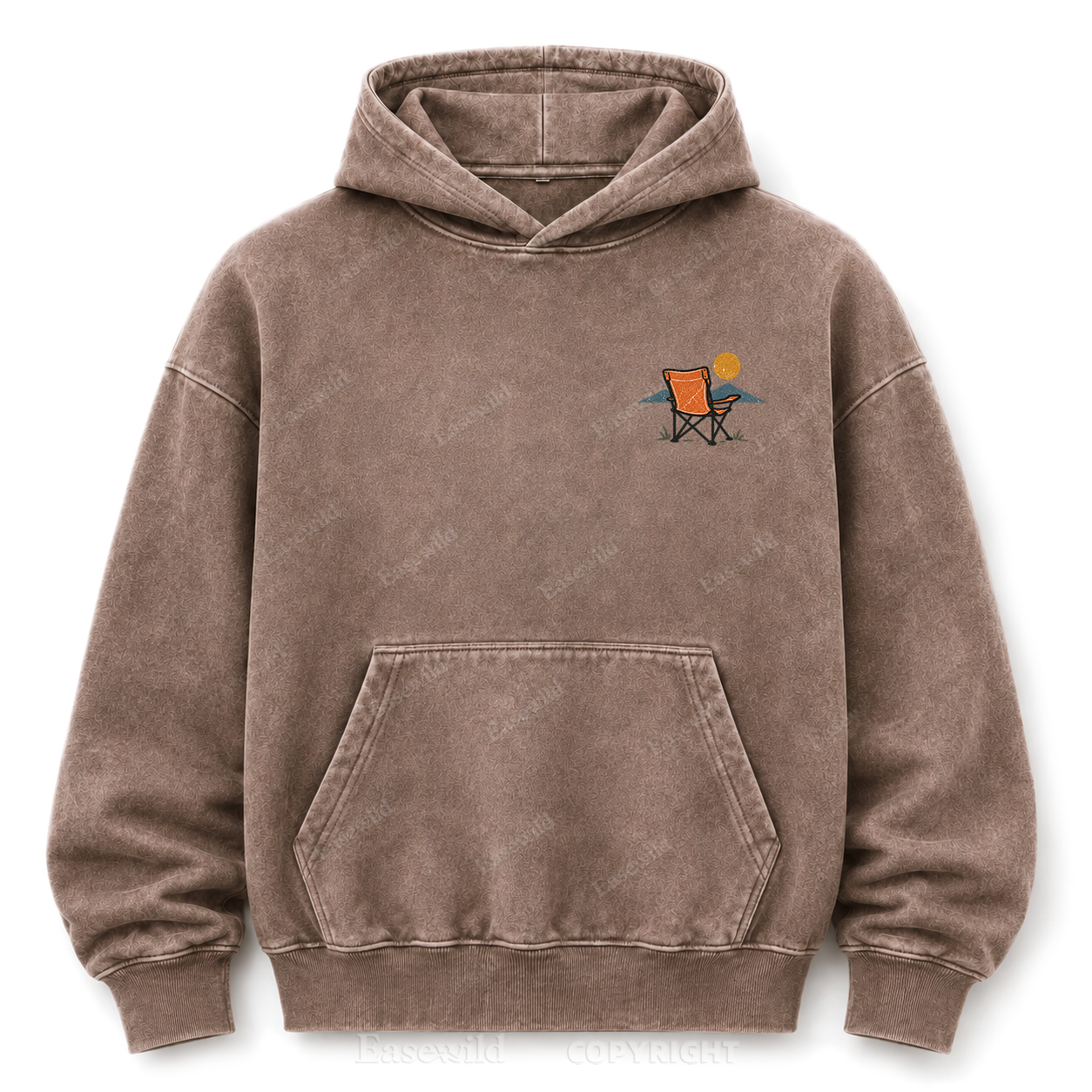 Vintage Camping Sunset Back Print Washed Graphic Hoodie