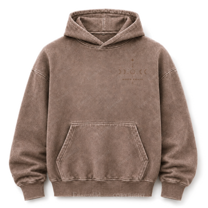Hoodie mit Mondphasen-Himmelsgrafik und Washed-Effekt