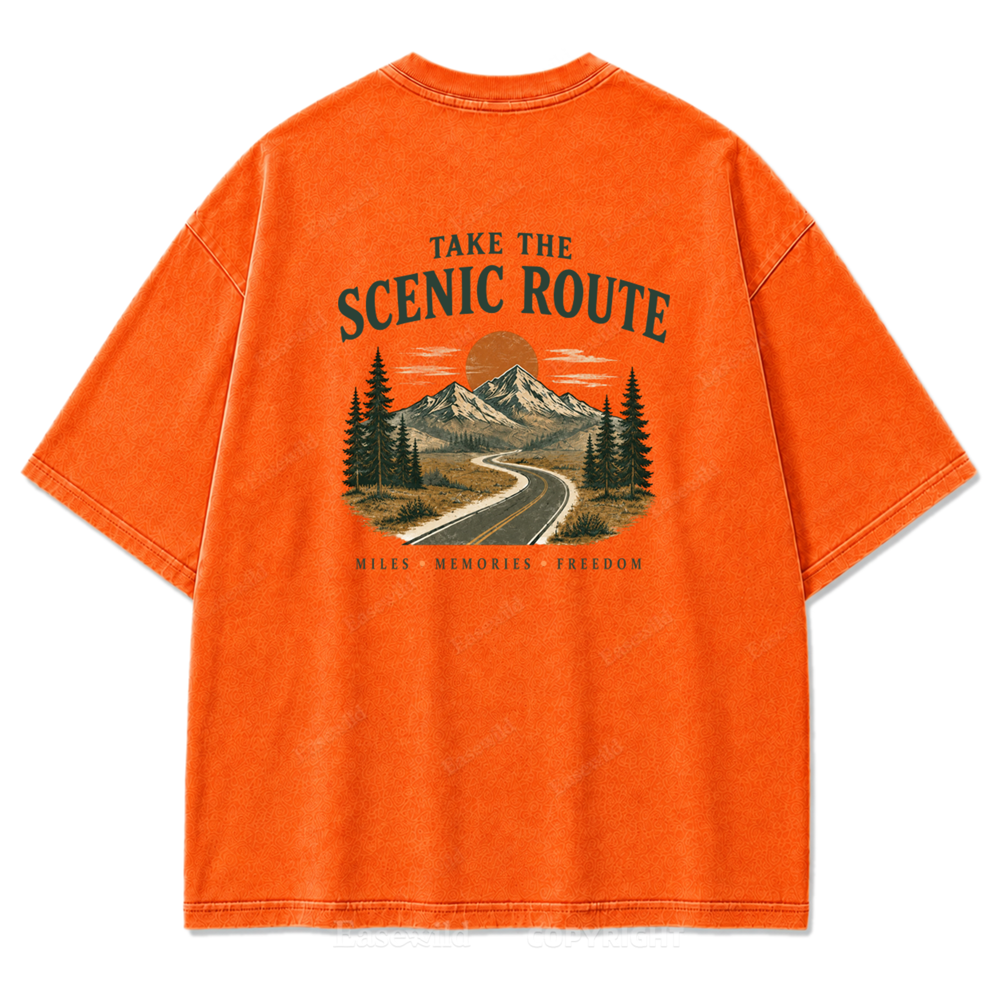 T-Shirt mit gewaschenem Print „Wo die Panoramaroute Meilen in Erinnerungen verwandelt“