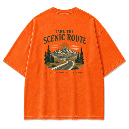 T-Shirt mit gewaschenem Print „Wo die Panoramaroute Meilen in Erinnerungen verwandelt“