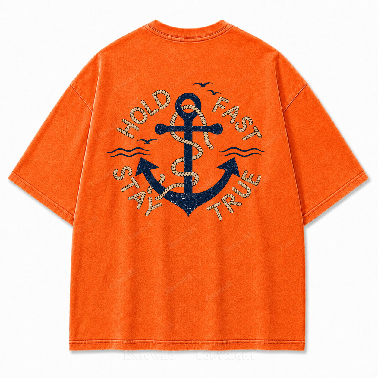 Hold Fast Stay True Nautical Anchor Washed Graphic Tee