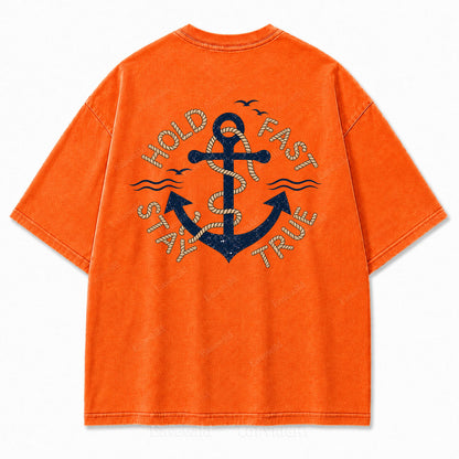 Hold Fast Stay True Nautical Anchor Washed Graphic Tee