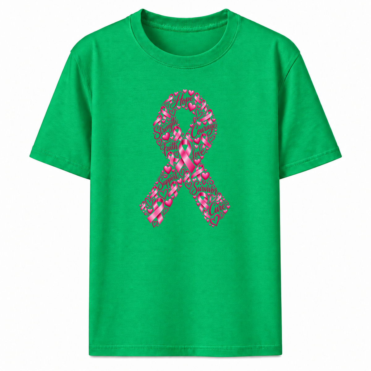 Pink Ribbon Hearts Graphic T-Shirt