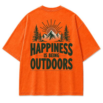 Happiness Lives Outside Washed Print Tee