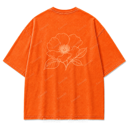 Blue Line Flower Washed Print T-Shirt