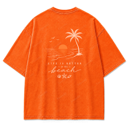 T-Shirt mit gewaschenem Aufdruck „Life Is Better at the Beach“