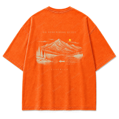 T-Shirt mit gewaschenem Druckmotiv „Ruhiger Alpensee“