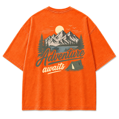 Adventure Awaits Mountain Camp Washed Print Tee
