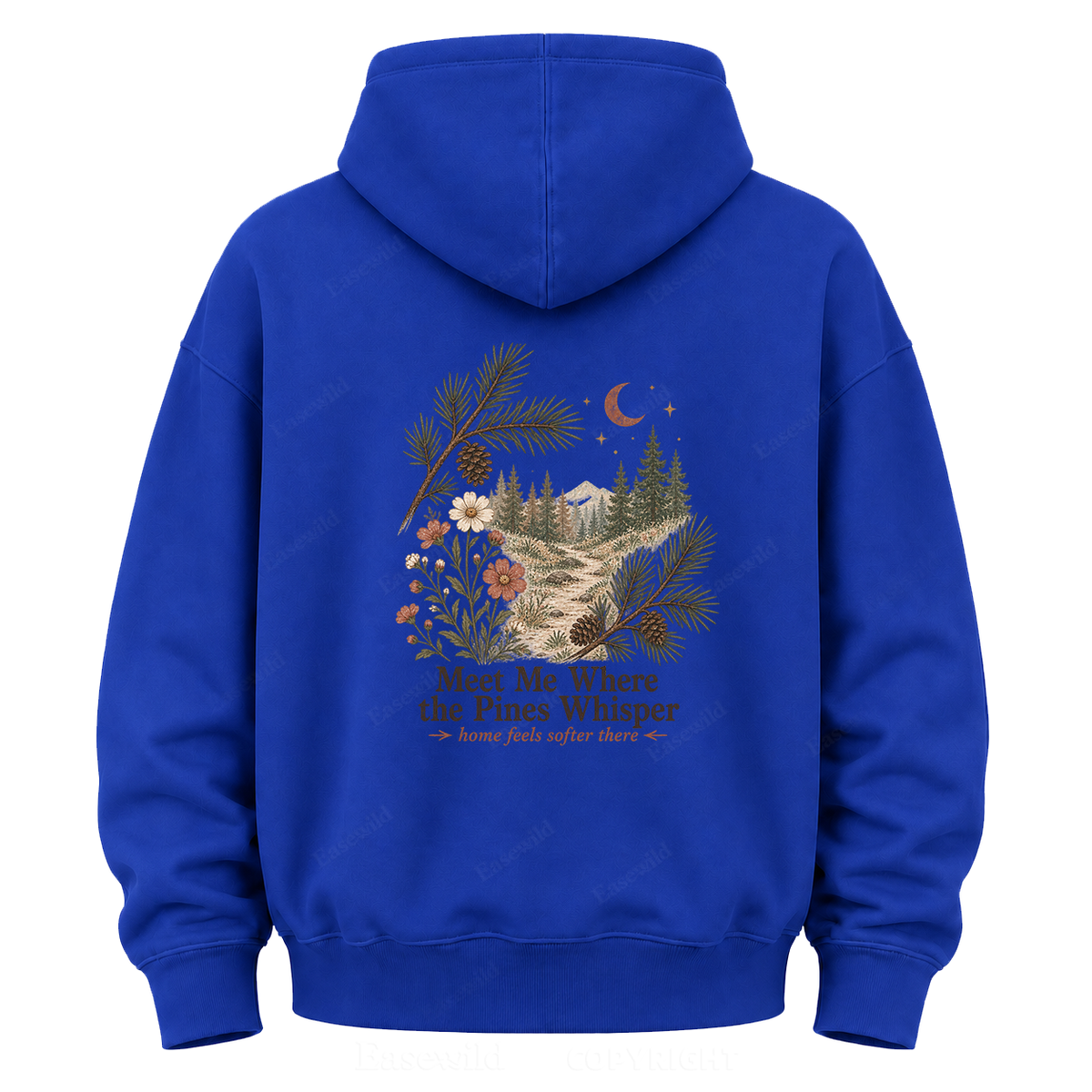 Meet Me Where the Pines Whisper Vintage Woodland Graphic Hoodie