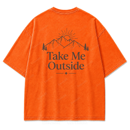 Take Me Outside Minimalist Mountain Washed Print Tee