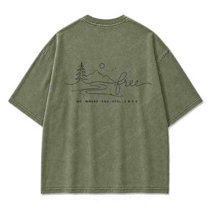 Go Where You Feel Free Mountain Washed Print Tee