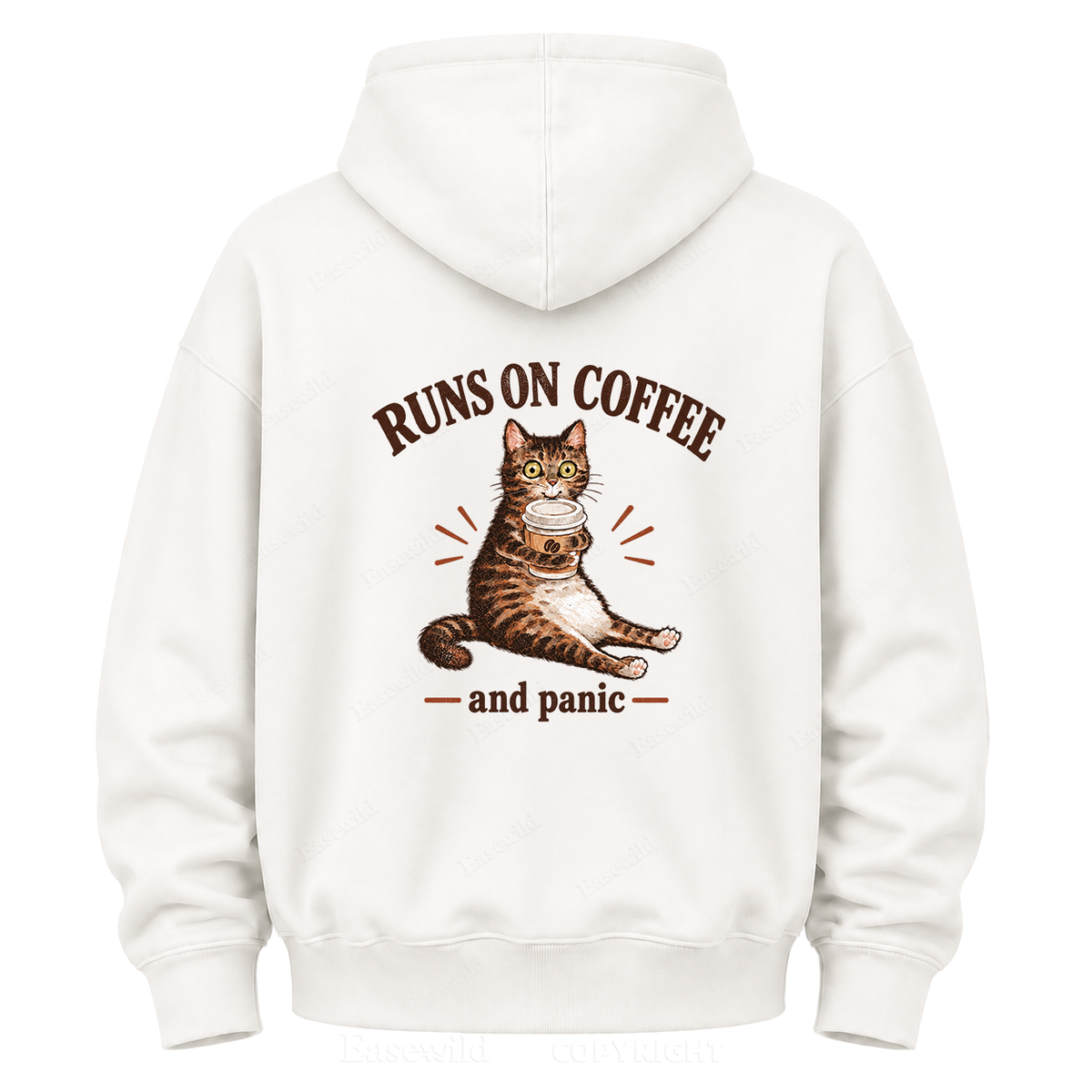 Runs On Coffee And Panic Tabby Cat Graphic Hoodie