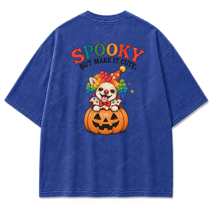 Spooky But Make It Cute Chihuahua Clown Washed Graphic T-Shirt
