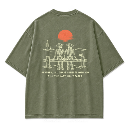 Cowboy-Skelett Used-Look T-Shirt