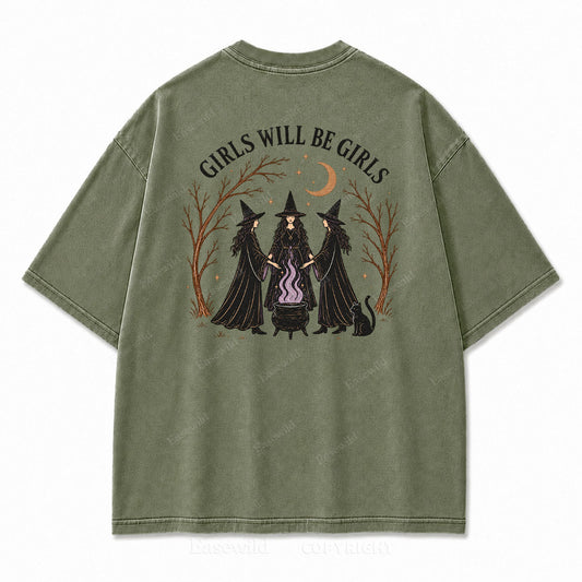 Girls Will Be Girls Halloween Washed Graphic Tee