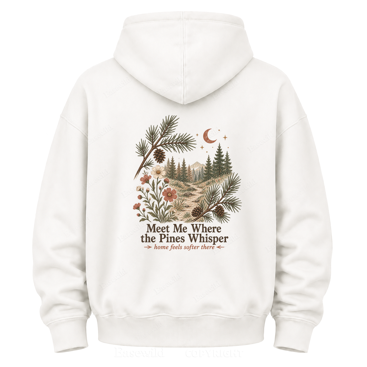 Meet Me Where the Pines Whisper Vintage Woodland Graphic Hoodie