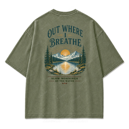 T-Shirt „Out Where I Breathe“ mit gewaschenem Print