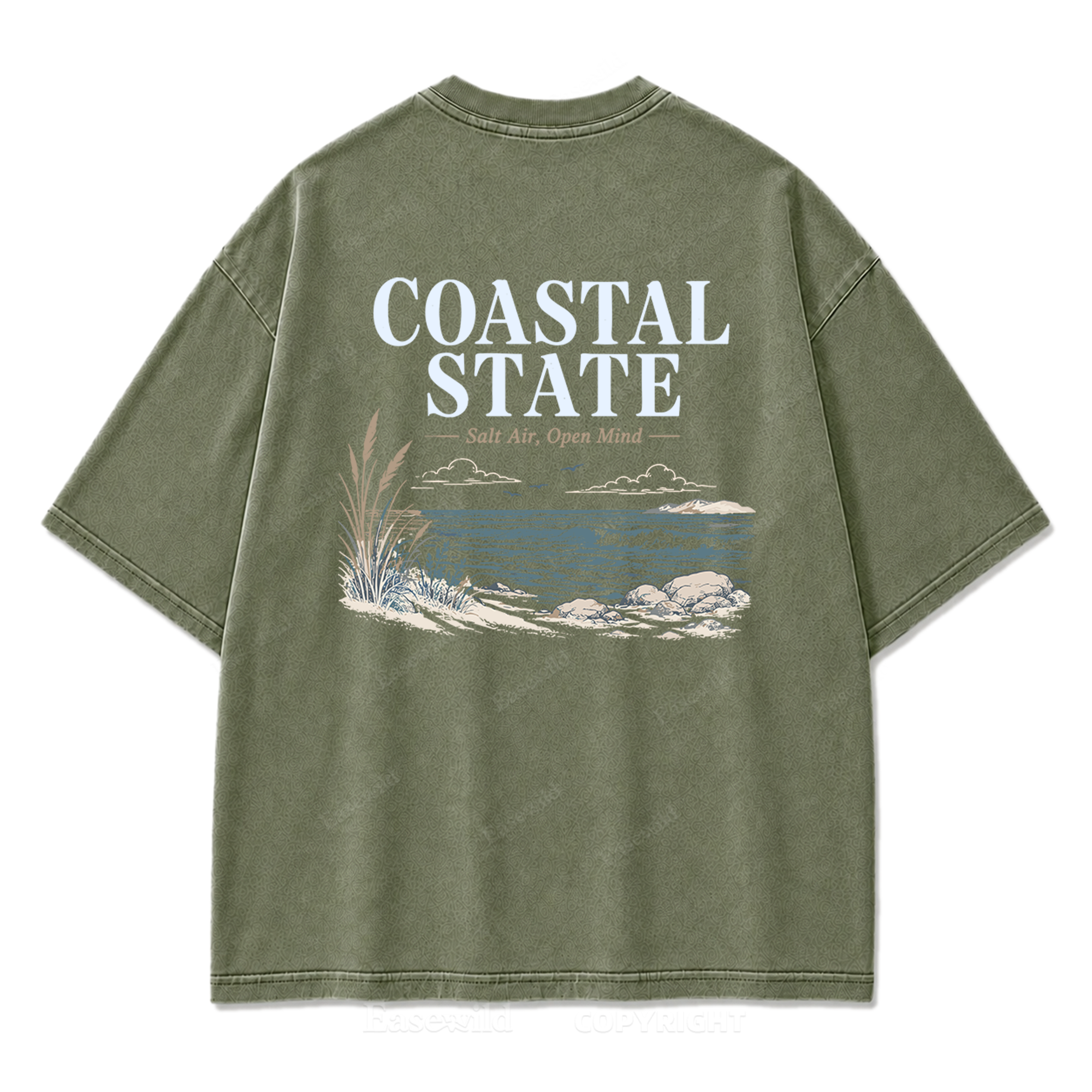 Coastal State Ocean Shore Washed Print Tee