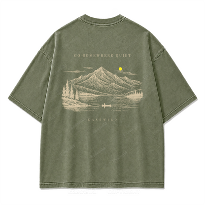 T-Shirt mit gewaschenem Druckmotiv „Ruhiger Alpensee“