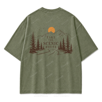 Take The Scenic Route Minimal Washed Print Tee