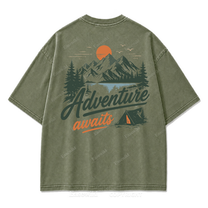 Adventure Awaits Mountain Camp Washed Print Tee