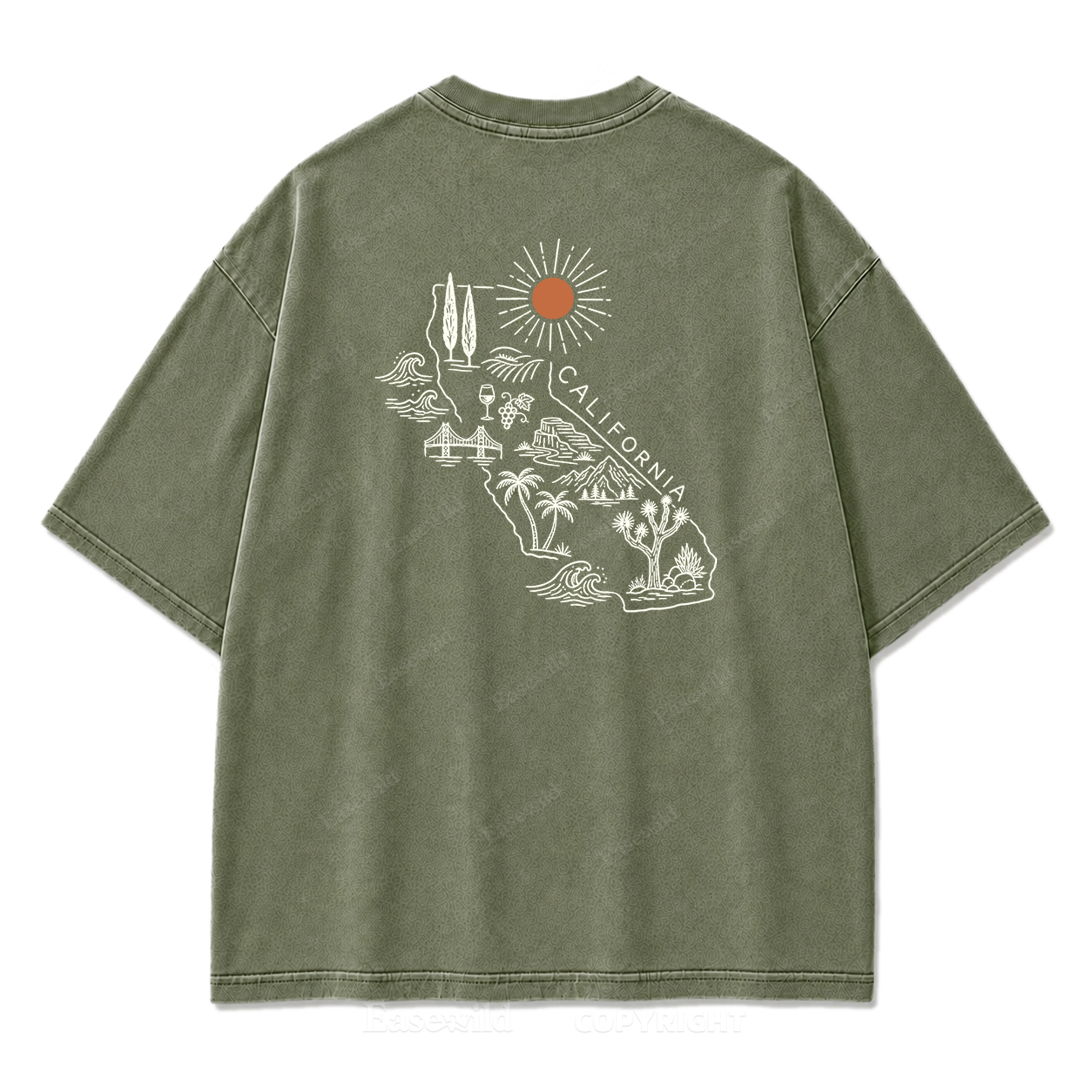 T-Shirt mit Kalifornien-Umriss in verwaschenem Druck