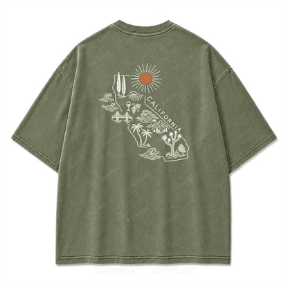 T-Shirt mit Kalifornien-Umriss in verwaschenem Druck
