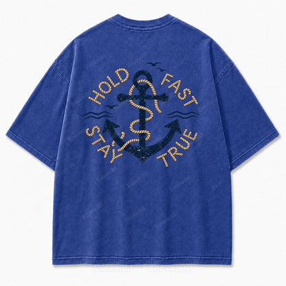 Hold Fast Stay True Nautical Anchor Washed Graphic Tee