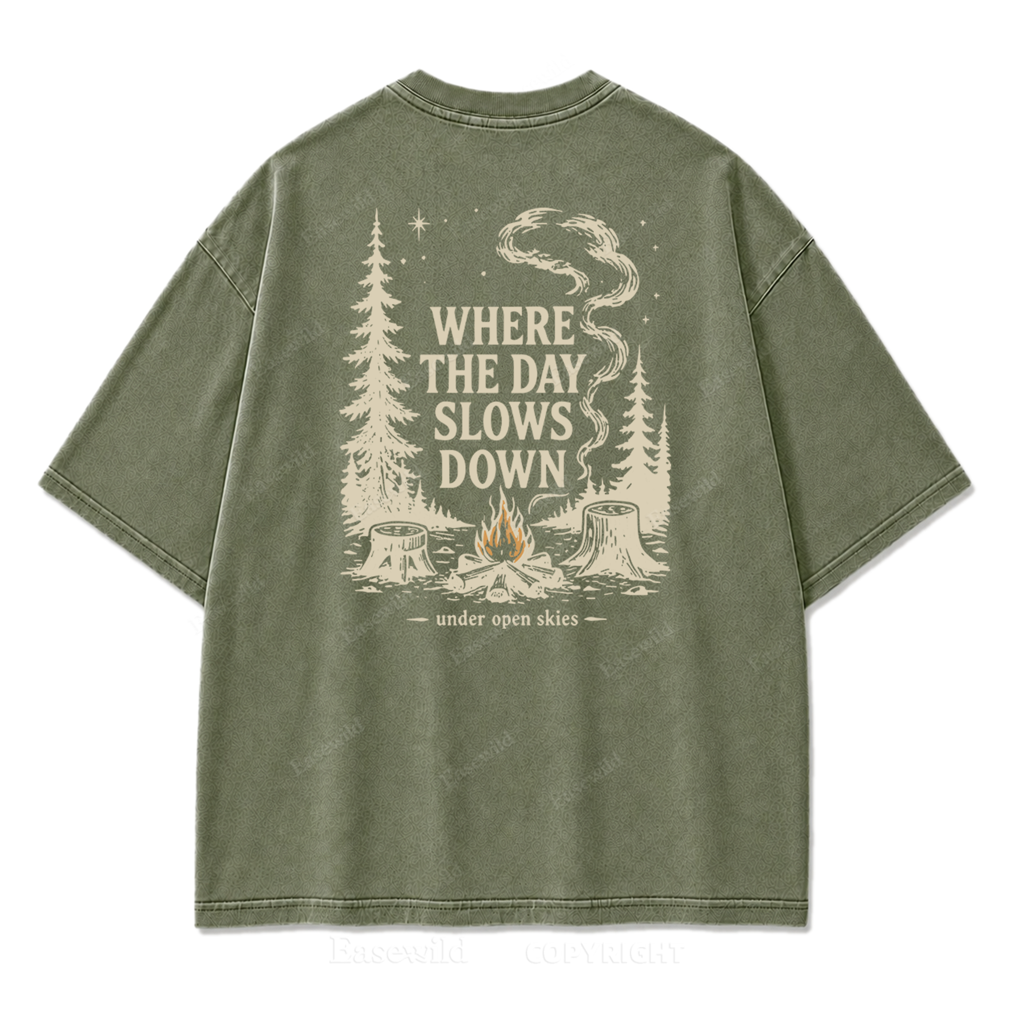 T-Shirt mit gewaschenem Aufdruck „Slow Day Open Skies“