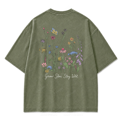 Grow Slow Stay Wild Wildflower Washed Print Tee