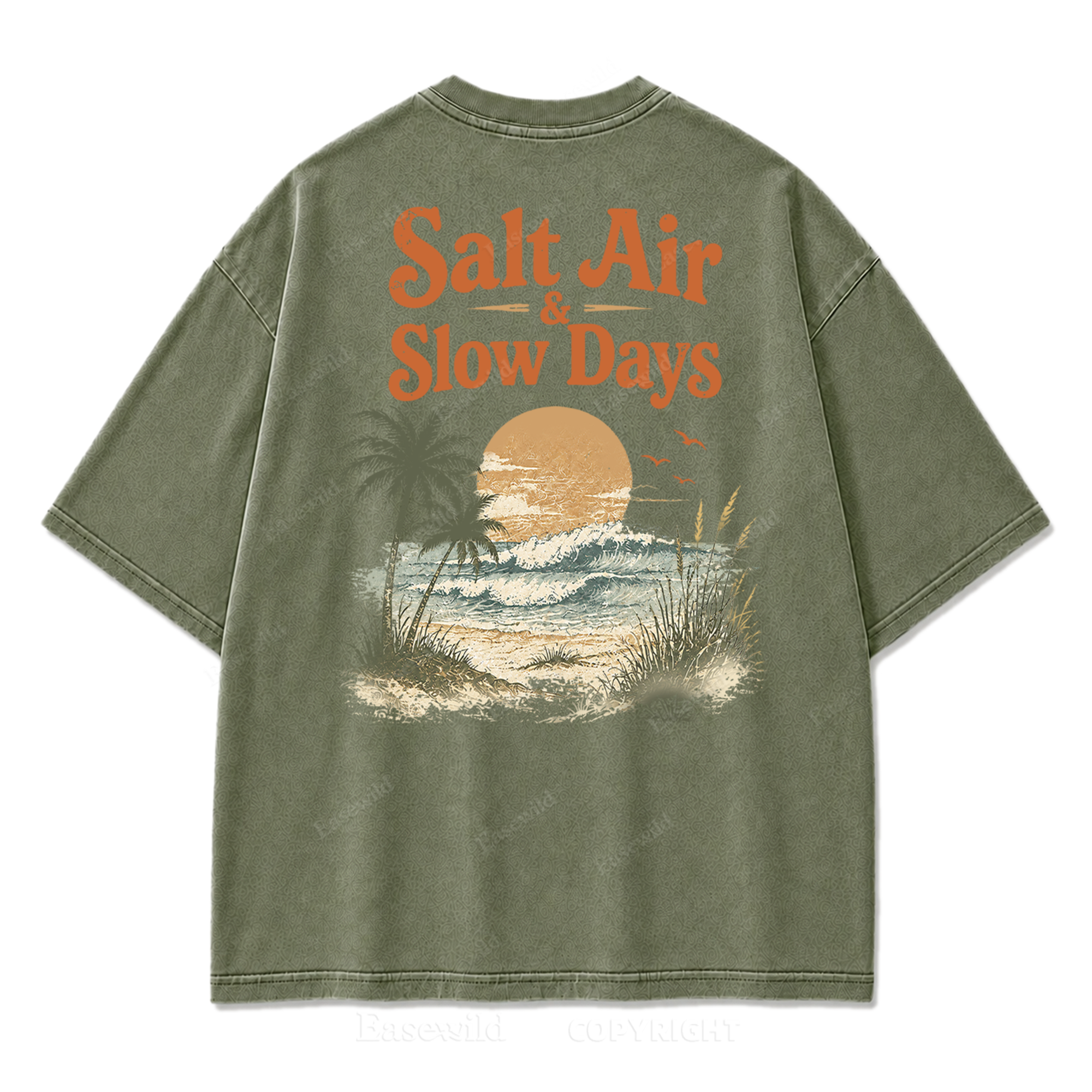 Salzige Luft und ruhige Tage Washed Print T-Shirt