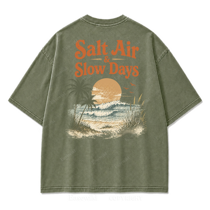 Salzige Luft und ruhige Tage Washed Print T-Shirt