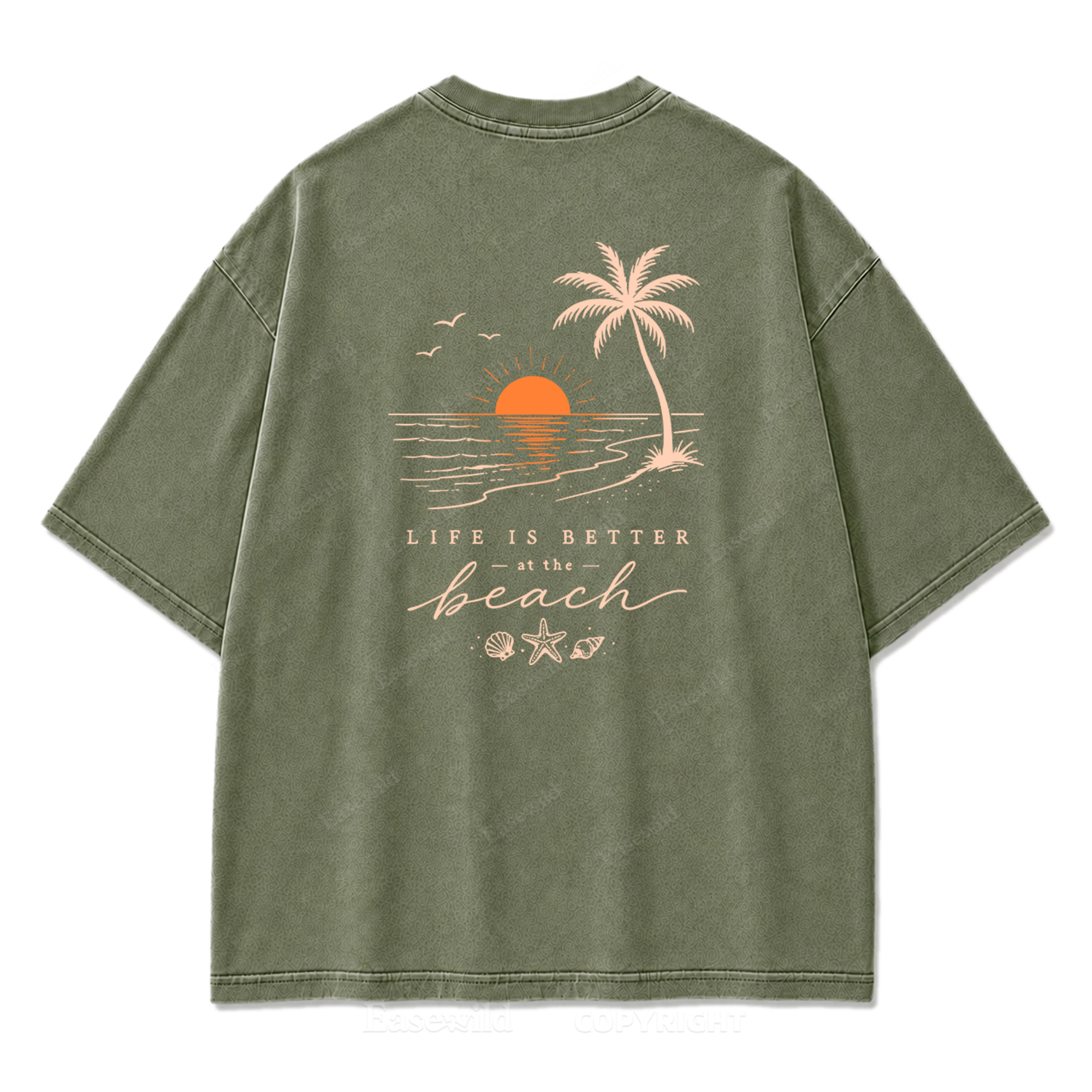 T-Shirt mit gewaschenem Aufdruck „Life Is Better at the Beach“