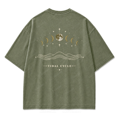 Tidal Cycle Moon Phase Washed Print T-Shirt