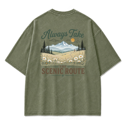 Always Take the Scenic Route Washed Print Tee