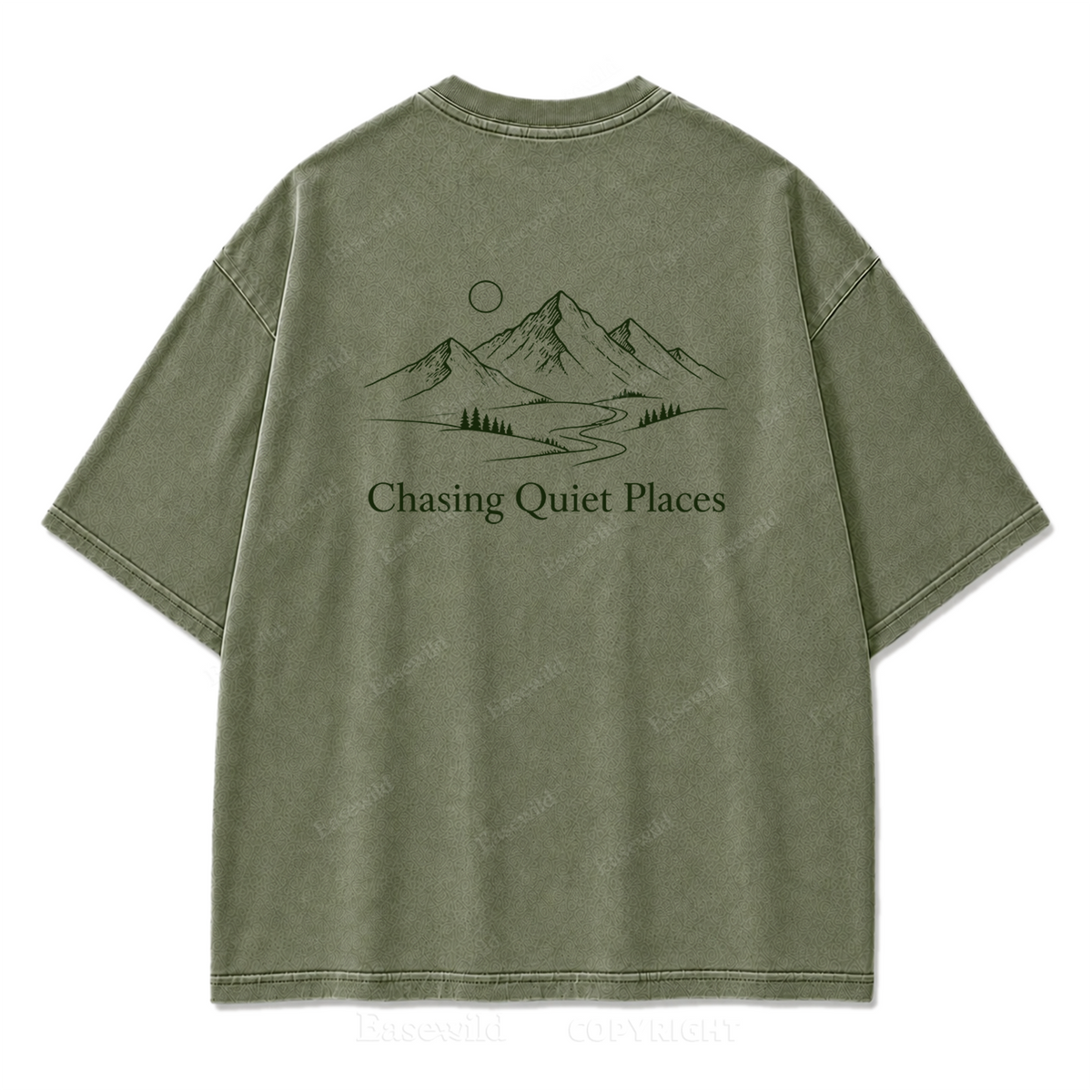 Für diejenigen, die ruhige Orte suchen – Minimalistisches „Mountain Washed“ Print-T-Shirt