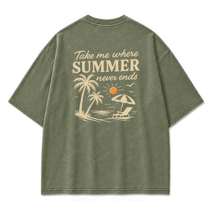 Summer Never Ends T-Shirt mit Strand-Print-Waschung