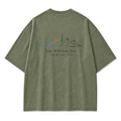 Stay Wild Stay Free Horizon Washed Print Tee